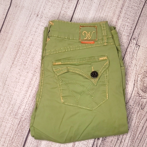 WÖRN Green Stretch Denim Back Flap Pocket Jeans Straight Leg size 4/27 - Picture 4 of 13